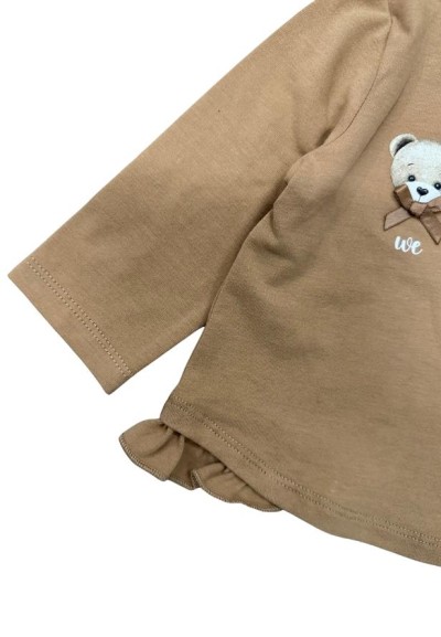 Tuta bimba in cotone jersey “We Love You” – marrone e panna  - Vendita