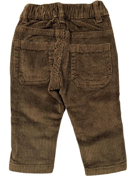 Pantaloni neonato velluto rigato marrone con elastico regolabile  - Ve