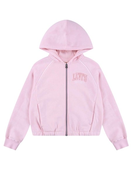 Felpa zip Levi’s rosa ragazza con cappuccio e tasche  - Vendita Moda s