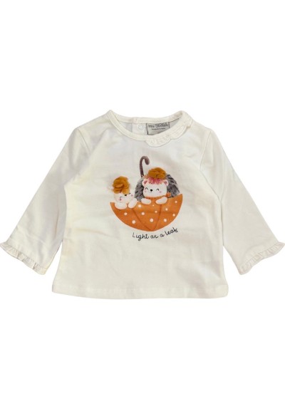Maglietta neonato bianca manica lunga con stampa dolce  - Vendita Moda