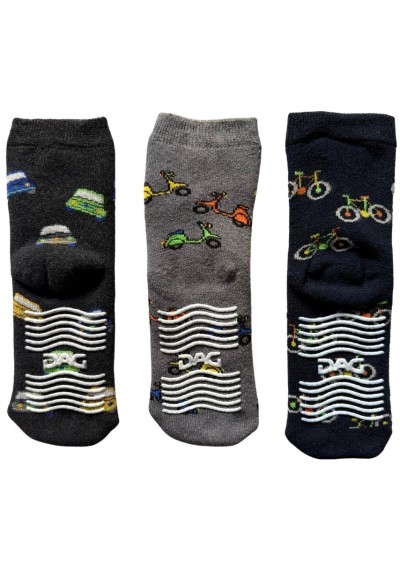 Calze Antiscivolo Bambino (3 Paia)-Trio Avventura Ruote Magiche  - Ven