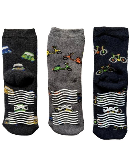 Calze Antiscivolo Bambino (3 Paia)-Trio Avventura Ruote Magiche  - Ven