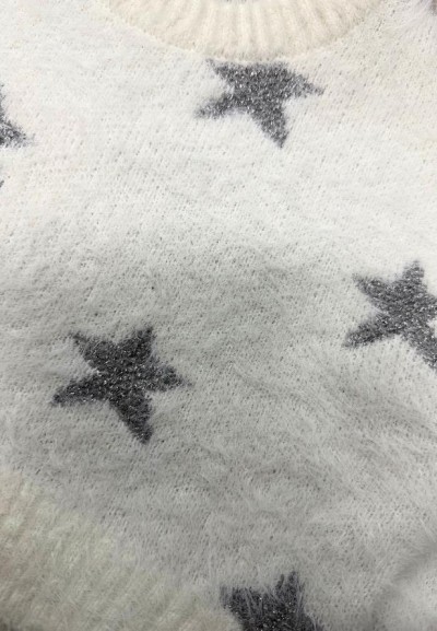 Maglione bianco in lana per bambina con Stellare Glitterate  - Vendita