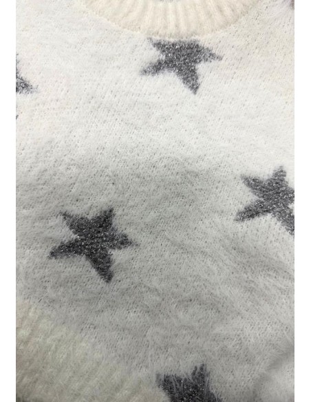 Maglione bianco in lana per bambina con Stellare Glitterate  - Vendita