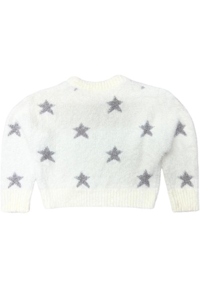 Maglione bianco in lana per bambina con Stellare Glitterate  - Vendita