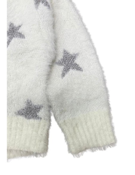 Maglione bianco in lana per bambina con Stellare Glitterate  - Vendita