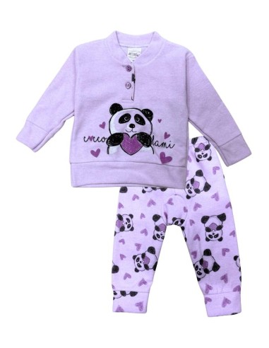 Pigiama bimba “Cucciolami” lilla con panda – Martellina 2 bottoni  - V