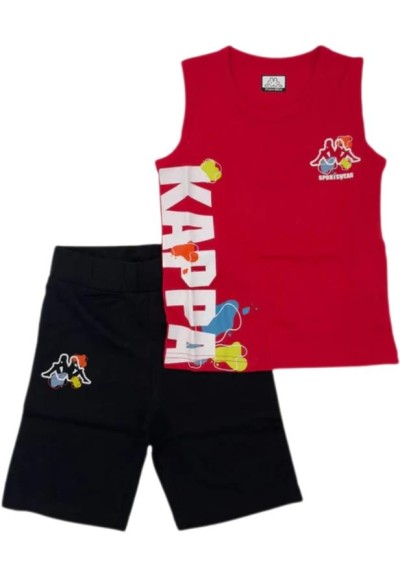 Completo a canota kappa, Bambino rosso nero.  - Vendita Moda sportiva