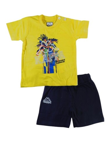 Completo kappa, Bambino T-Shirt giallo e pantaloncino blu scuro.  - Ve