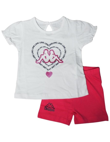 Completo T-Shirt kappa, Bambina bianco e fuxia.  - Vendita Moda sporti