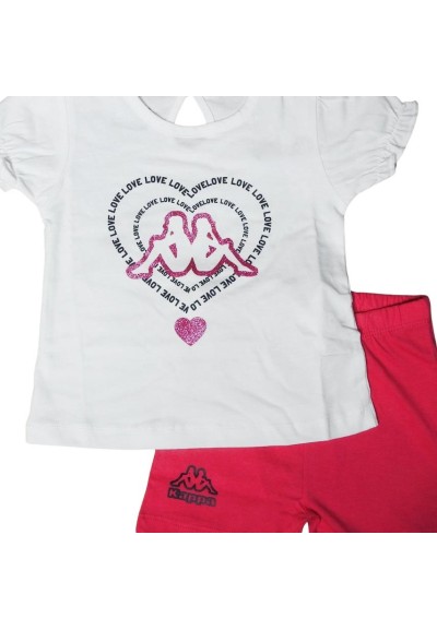 Completo T-Shirt kappa, Bambina bianco e fuxia.  - Vendita Moda sporti