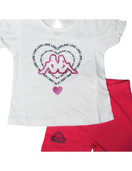 Completo T-Shirt kappa, Bambina bianco e fuxia.  - Vendita Moda sporti