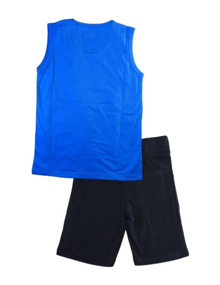 Completo Kappa ragazzo azzurro-nero in cotone per l'estate.  - Vendita