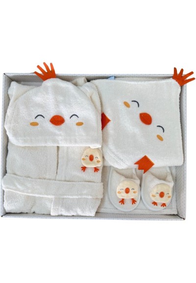 Set Coccola Pulcino – Accappatoio, Asciugamano e Ciabattine in Spugna 