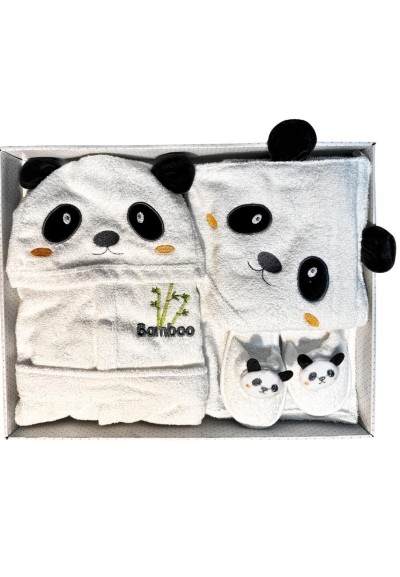 Set Coccole Panda – Accappatoio, Pantofoline e Asciugamano Baby  - Ven