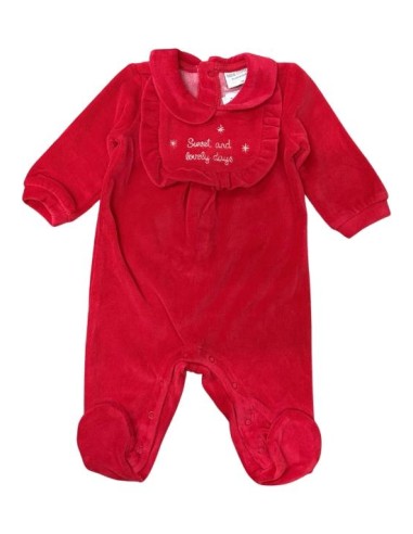 Tutina rossa con stampa natalizia oro da bambina, Birba Velluto Rosso 