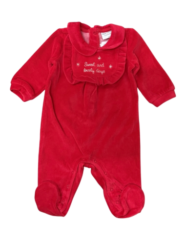 Tutina rossa con stampa natalizia oro da bambina, Birba Velluto Rosso  2