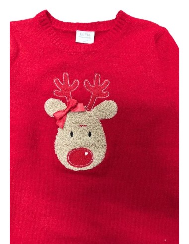 Maglione Natalizio da Bambina Rosso, Renna Effetto Lana  - Vendita Mod 2