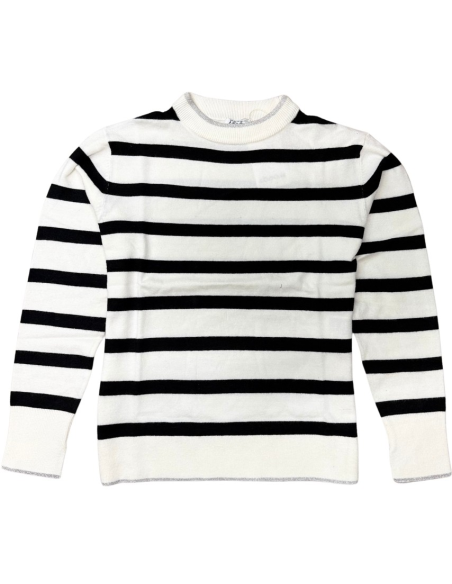 Maglia da donna a righe bianche e nere chic  - Vendita Moda sportiva