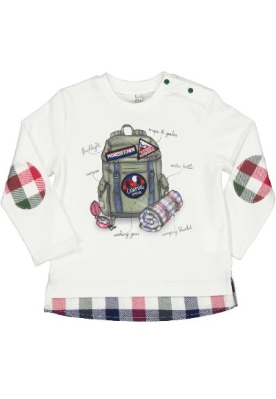 T-shirt neonato birba, stampa davanti Camping color bianca*  - Vendita