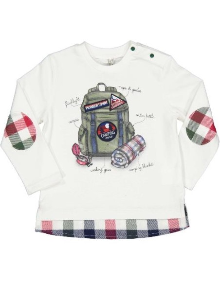 T-shirt neonato birba, stampa davanti Camping color bianca*  - Vendita