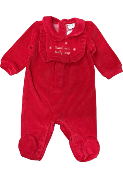 Tutina rossa con stampa natalizia oro da bambina, Birba Velluto Rosso 