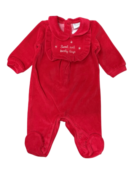 Tutina rossa con stampa natalizia oro da bambina, Birba Velluto Rosso 