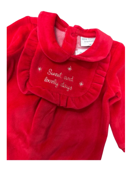Tutina rossa con stampa natalizia oro da bambina, Birba Velluto Rosso 