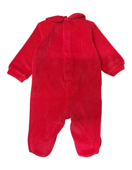 Tutina rossa con stampa natalizia oro da bambina, Birba Velluto Rosso 