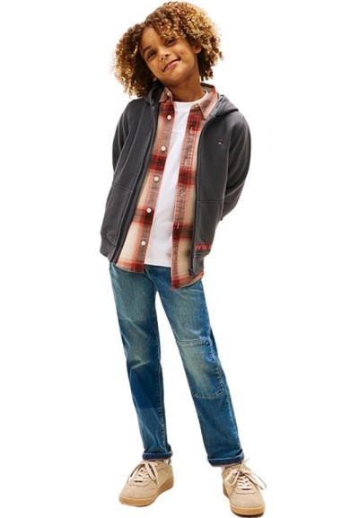 Felpa Zip Cotone Felpato Tommy Hilfiger Grigio Scuro Ragazzo  - Vendit