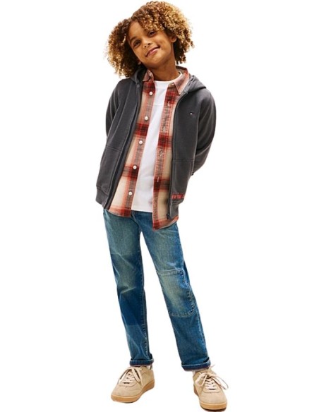 Felpa Zip Cotone Felpato Tommy Hilfiger Grigio Scuro Ragazzo  - Vendit