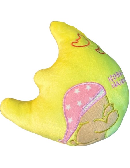 Peluche carillon luna gialla con ricamo orsetto rosa- Peluche Musicale