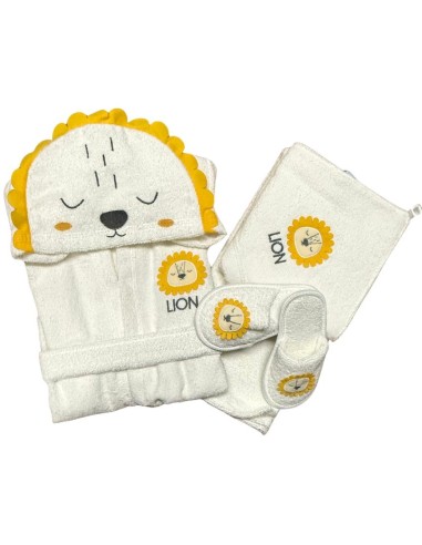 Set Bagno Neonato Leoncino Coccoloso 3 Pezzi in Morbido Cotone Bianco 