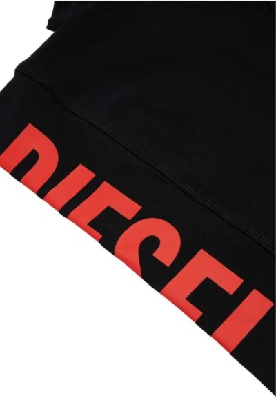 T-shirt Donna Diesel Crop Nera in Cotone Elasticizzato con Maxi Logo  