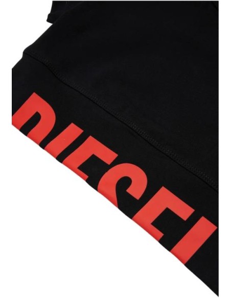 T-shirt Donna Diesel Crop Nera in Cotone Elasticizzato con Maxi Logo  