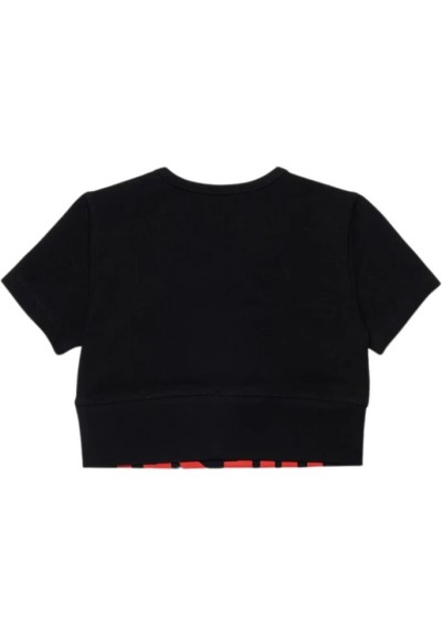 T-shirt Donna Diesel Crop Nera in Cotone Elasticizzato con Maxi Logo  