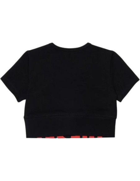 T-shirt Donna Diesel Crop Nera in Cotone Elasticizzato con Maxi Logo  