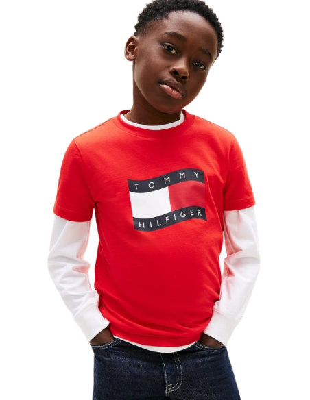 T-Shirt Tommy Hilfiger wavy flag, Bambino e Ragazzo in Cotone  - Vendi
