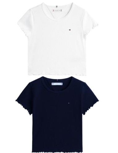 T-shirt Girl Ribbed Tommy Hilfiger, Iconica con piccolo ricamo bandier