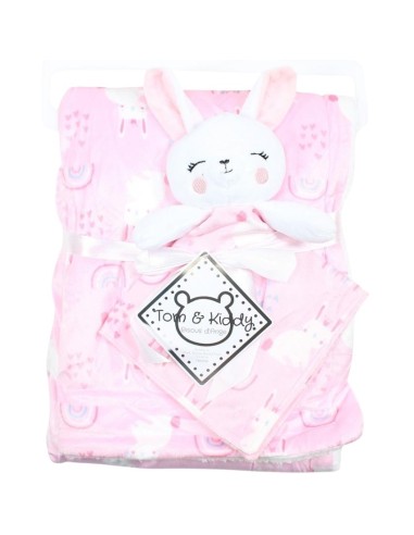Copertina Pile Rosa con Doudou Coniglietto – Interno Peloso Sherpa  - 