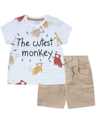 Completino Bimbo Monkey Smile, Maglietta a righe e Shorts in Twill Yat