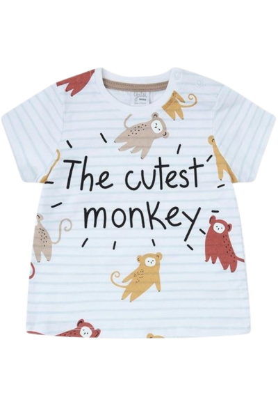 Completino Bimbo Monkey Smile, Maglietta a righe e Shorts in Twill Yat