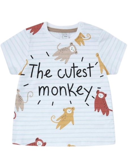 Completino Bimbo Monkey Smile, Maglietta a righe e Shorts in Twill Yat