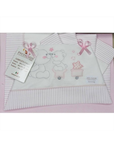 Lenzuolini bambina 3 pz. rosa fantasia e ricamo  - Vendita Moda sporti