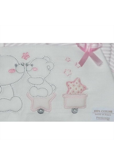 Lenzuolini bambina 3 pz. rosa fantasia e ricamo  - Vendita Moda sporti