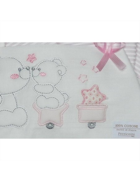 Lenzuolini bambina 3 pz. rosa fantasia e ricamo  - Vendita Moda sporti