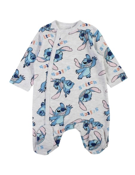 Tutina Neonato Disney Stitch, Grigia con Stampa All Over e Chiusura a 