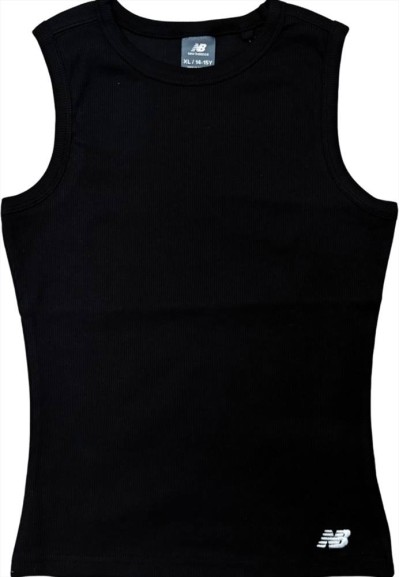 Canotta Nera da Ragazza a Costine in Cotone New Balance  - Vendita Mod