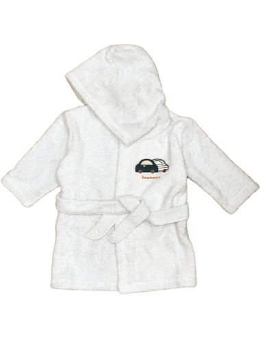 Accappatoio in spugna per neonato, con dolce stampa ricamata.  - Vendi