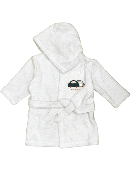 Accappatoio in spugna per neonato, con dolce stampa ricamata.  - Vendi